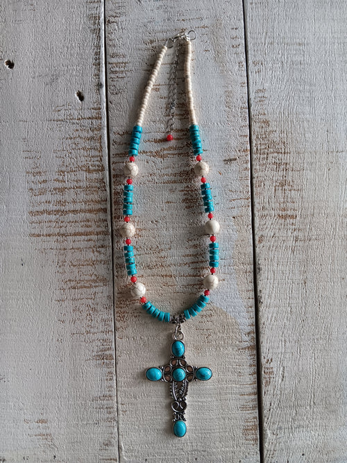 Beaded Cross Pendant Necklace