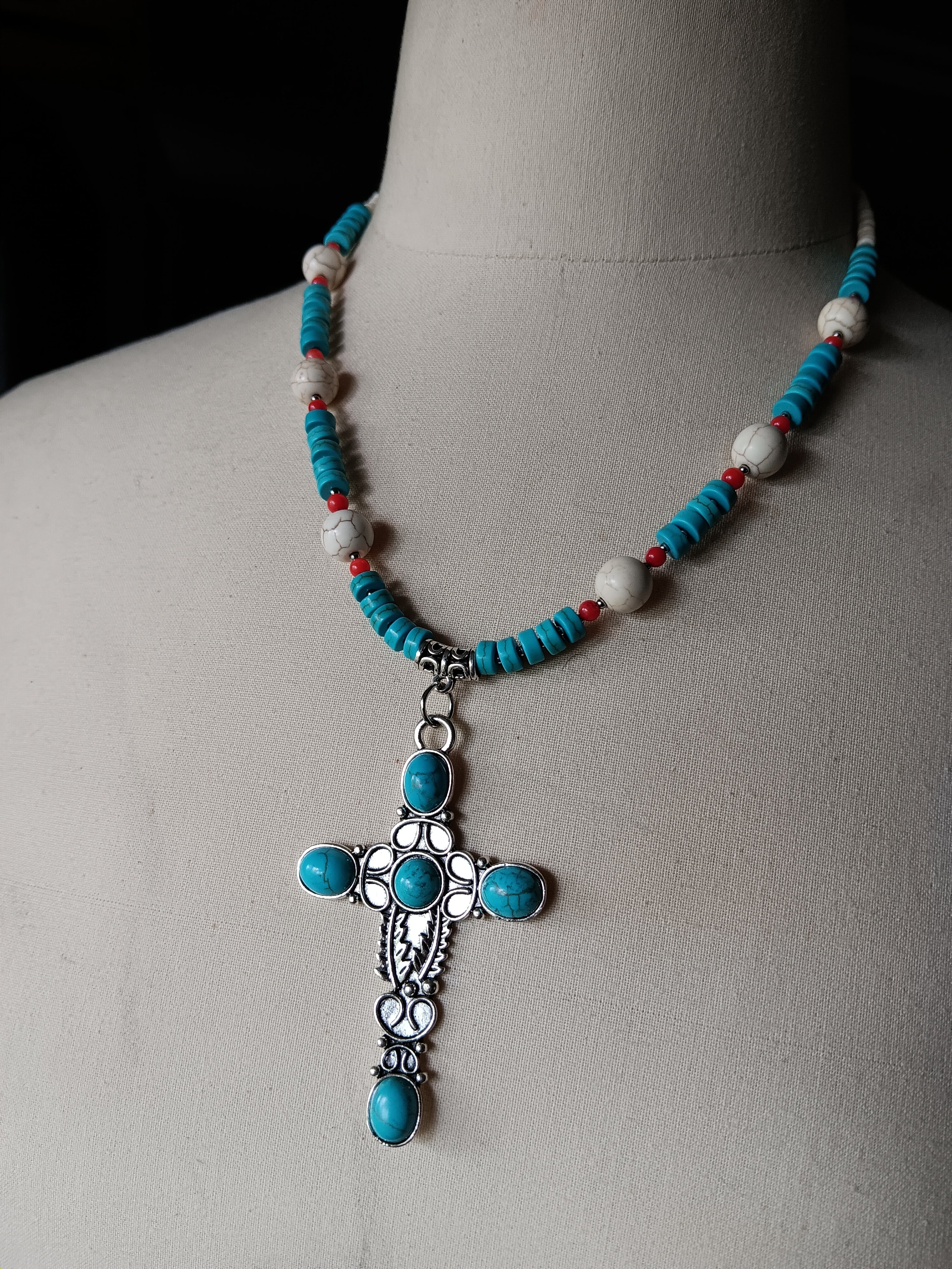 Beaded Cross Pendant Necklace